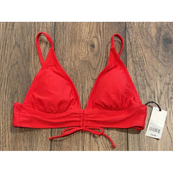 Women's Shade & Shore Longline Cinch Front Textured Bikini Top, Red, Medium 820 - Picture 3 of 8